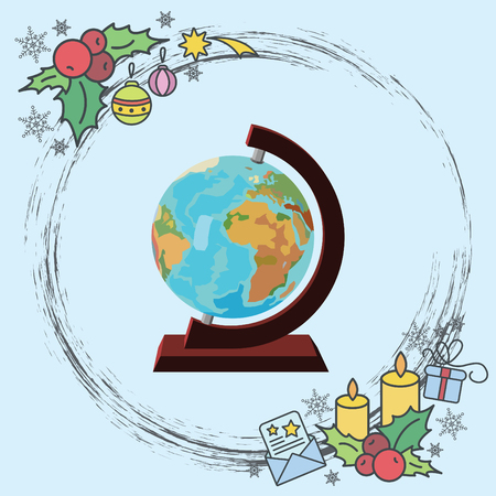 Color vector image. Globe icon. Globe on a wooden standのイラスト素材