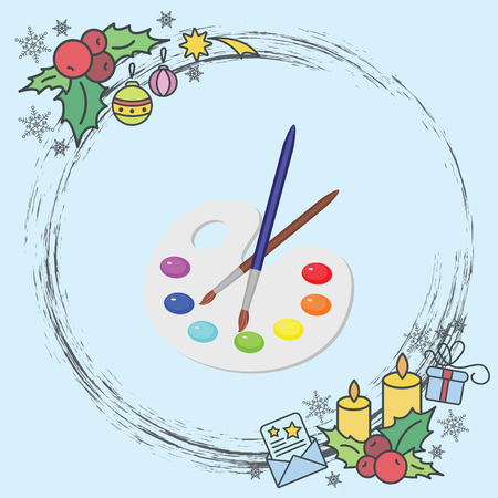 Color vector image. Palette of colors. Paints and a brush for drawingのイラスト素材