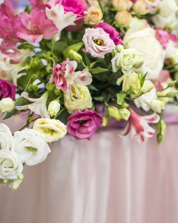 Bouquet of flowers. Flower Arrangement: Roses, Eustomas, Alstroemeriaの写真素材