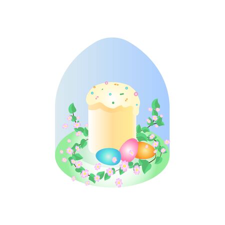 Easter cake and eggs with flowers vectorのイラスト素材