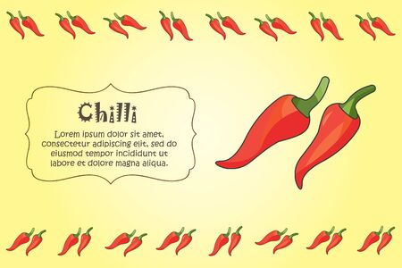Card for kitchen notes. Blank with chilli ornament. Kitchen card. A chilliのイラスト素材