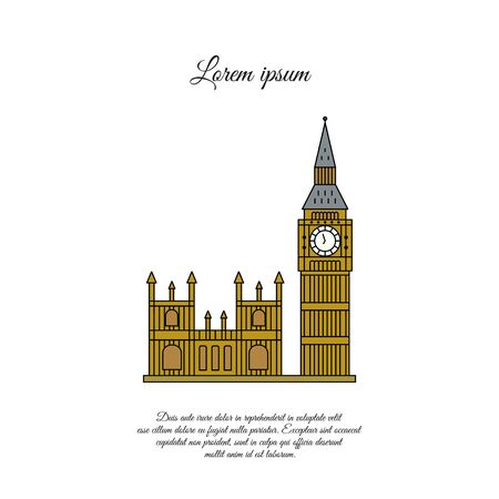 Big Ben and the Palace of Westminster in London color vector icon, sign, symbolのイラスト素材