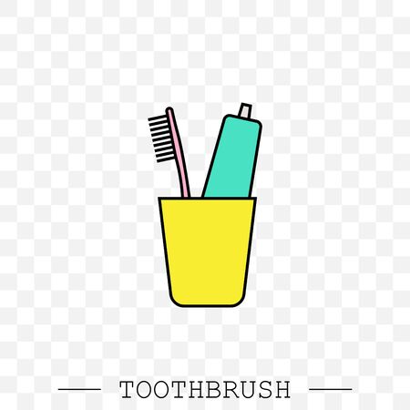 Vector color icon of toothbrush and a tube of toothpaste in glass. Toothbrush icon vector. Teeth cleaning. vector with editable stroke. Dental toothbrush icon. dental  toothbrush vector. のイラスト素材