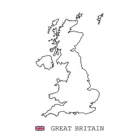 United Kingdom Great Britain map line, linear thin vector. United Kingdom Great Britain simple map and flag.のイラスト素材