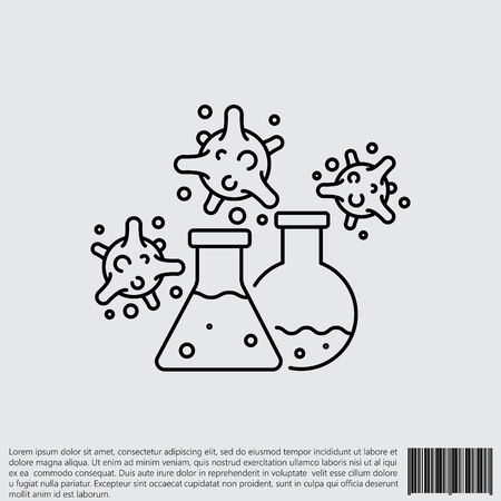 Virus, bacteria and flask, bulb line, linear icon, symbol, sign. coronavirus, COVID-19 iconのイラスト素材