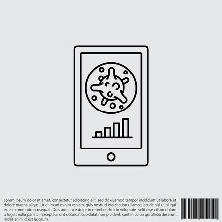 Virus, bacteria in smartphone and schedule, chart, graph line, linear icon, symbol, sign. coronavirus, COVID-19 iconのイラスト素材