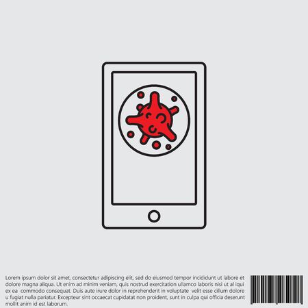 Virus, bacteria in smartphone line, linear icon, symbol, sign. coronavirus, COVID-19 iconのイラスト素材