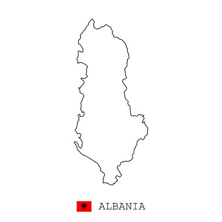 Albania map line, linear thin vector simple and flag. Black on white backgroundのイラスト素材