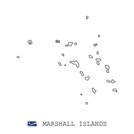 Marshall Islands map line, linear thin vector simple outline and flag. black on white backgroundのイラスト素材