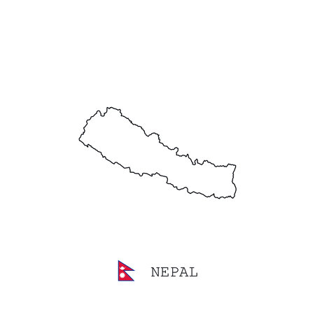 Nepal vector map outline, line, linear. Nepal black map on white background. Nepal flagのイラスト素材