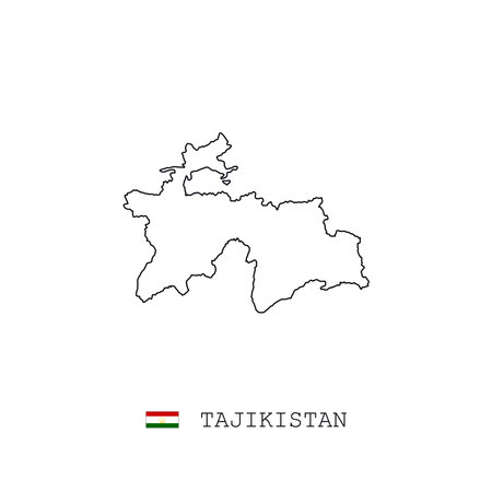 Tajikistan vector map outline, line, linear. Tajikistan black map on white background. Tajikistan flagのイラスト素材