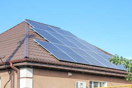 Solar panels on the roof of the house. photovoltaic panels. solar system