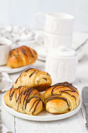 Puff pastry rolls with chocolateの写真素材
