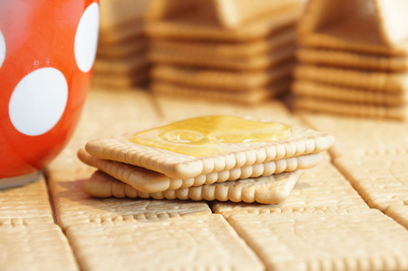 Cracker house of crackers. Crackers and coffee. Crackers in the background.の写真素材