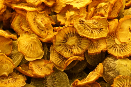 Dried chopped kiwi fruit. Kiwi fruit is dried. Dried fruit from kiwi fruit.の写真素材