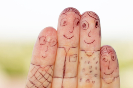 Family of fingers. Fingers of the hand in the form of a family of people.の写真素材