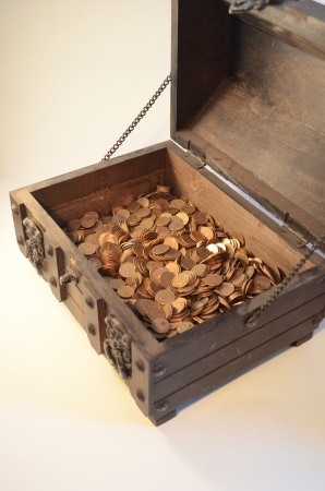 A treasure in an old wooden boxの写真素材