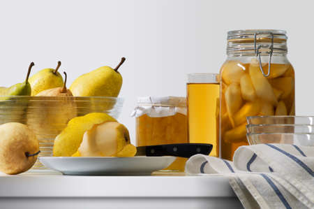 Studio production still life composition with ingredients and tableware