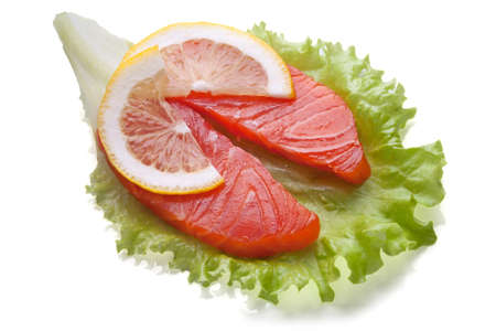 piece of red fish isolated on white background の写真素材