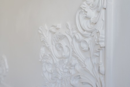 Luxury white wall design bas-relief with stucco mouldings roccoco elementの写真素材