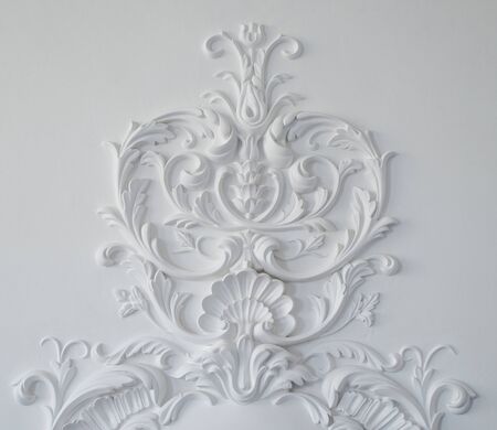 Luxury white wall design bas-relief with stucco mouldings roccoco elementの写真素材