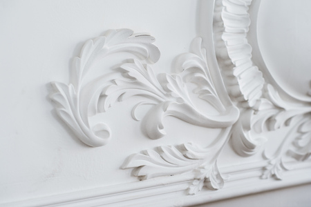 Luxury white wall design bas-relief with stucco mouldings roccoco elementの写真素材