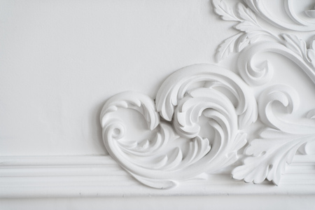 Luxury white wall design bas-relief with stucco mouldings roccoco elementの写真素材