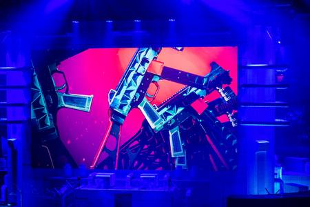 SAINT PETERSBURG, RUSSIA - OCTOBER 28 2017: EPICENTER Counter Strike: Global Offensive cyber sport event. Main venues screen with ump45 art on itのeditorial素材