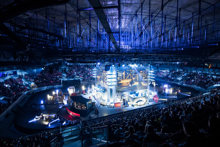 SAINT PETERSBURG, RUSSIA - OCTOBER 28 2017: EPICENTER Counter Strike: Global Offensive cyber sport event. Main venue and the big screens at the center of the stageのeditorial素材