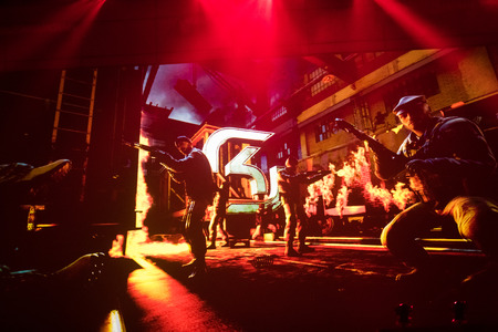 SAINT PETERSBURG, RUSSIA - OCTOBER 29 2017: EPICENTER Counter Strike: Global Offensive cyber sport event. SK gaming logo on a main screen.のeditorial素材