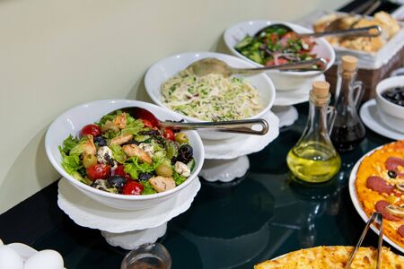 Detail of a beautiful salad buffet with a rich choice, healthy food