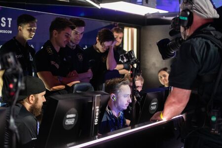 MOSCOW, RUSSIA - 14th SEPTEMBER 2019: esports Counter-Strike: Global Offensive event. Players booth...
