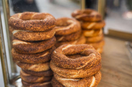 Street wagon in Turkey selling simit, a traditional Turkish street food.の写真素材