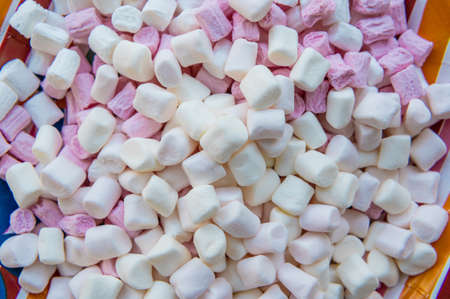 Sweet candy Marshmallow on plate to use as texture or backgroundの写真素材