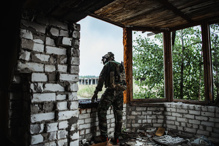 The soldier pulls a rifle out of the ammunition case and insert ammunition clip into assault rifleの写真素材