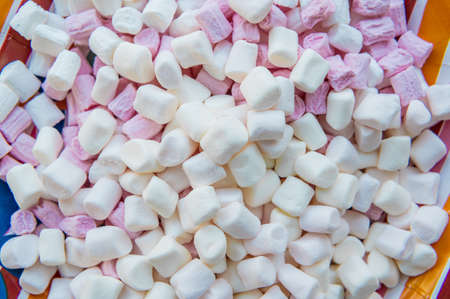 Sweet candy Marshmallow on plate to use as texture or background.の写真素材