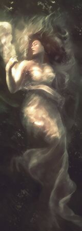 Beautiful Woman in Long White Dress Underwater - Illustration of Fictional Person