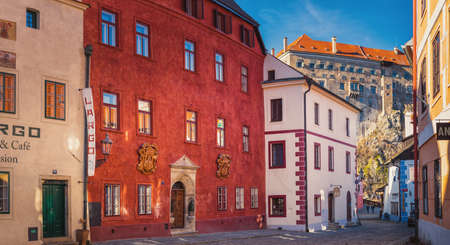 Old town, Cesky Krumlov, Siroka street, Czech republicのeditorial素材