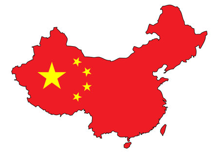 China map with flag - outline of a state with a national flag, white background, vectorのイラスト素材