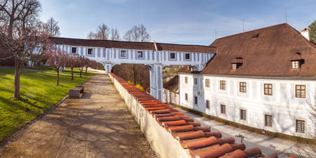 Connecting corridor, covered bridges between the Minorite Monastery and Historical Parks, Castle Cesky Krumlov, Czechiaのeditorial素材