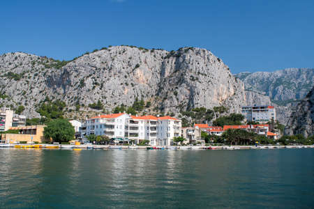 Omis city Croatia, sea coast and rocky mountains