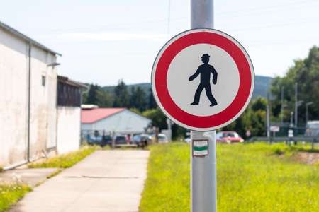 Traffic sign B30 - No pedestrians, on the hiking trailの写真素材