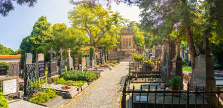 Vysehrad Cemetery, Prague, Czech republic - panorama of the cemetery with graves of famous personalitiesのeditorial素材