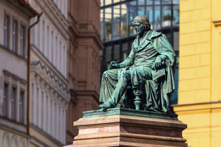 The statue of Josef Jungmann, Czech poet and linguist, on Jungmann Square in Prague, Czech Republicのeditorial素材