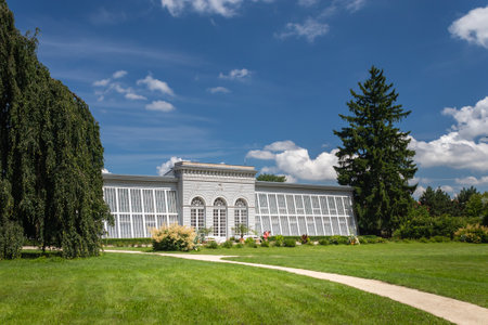 Castle greenhouse in the castle garden, Telc, Czech republicのeditorial素材