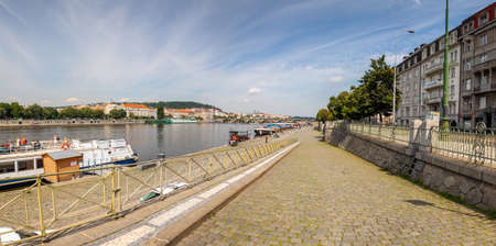 river Vltava embankments panorama in Prague, Czech republicのeditorial素材