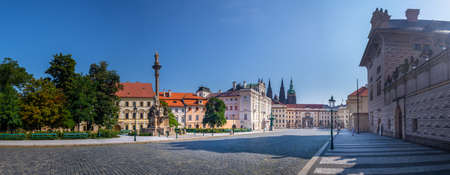 Archbishops Palace on Hradcany Square and main entrance to the first courtyard of Prague Castle, Prague, Czech Republicのeditorial素材