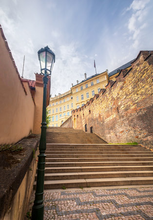 Castle stairs at Hradcany near Prague Castle, Prague, Czech republicのeditorial素材