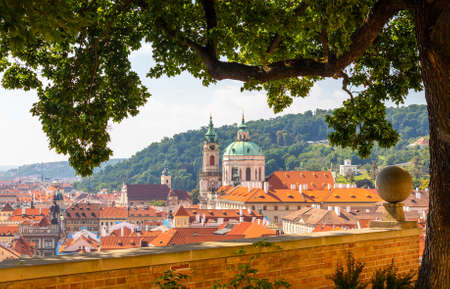 Prague cityscape panorama - city landscape with Towers of the Church of Saint Nicholas, view from Prague Castle viewpoint, Prague, Czech republicのeditorial素材