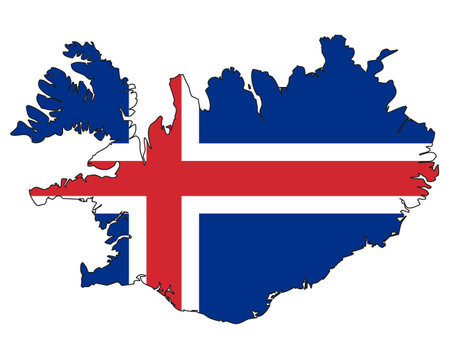 Iceland map with flag - outline of a state with a national flagのイラスト素材
